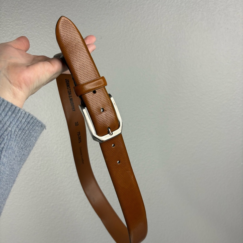 Johnston & Murphy Micro Perf Leather Belt - Tan Size 32